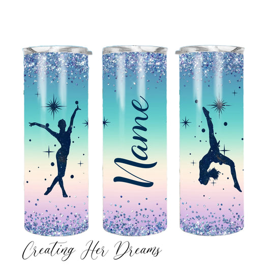 Gymnastics Blue Glitter Silhouette Skinny Tumbler